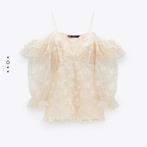 NWT Zara Ivory Floral Lace Cold Shoulder Top Boho Elegant Feminine Fairy